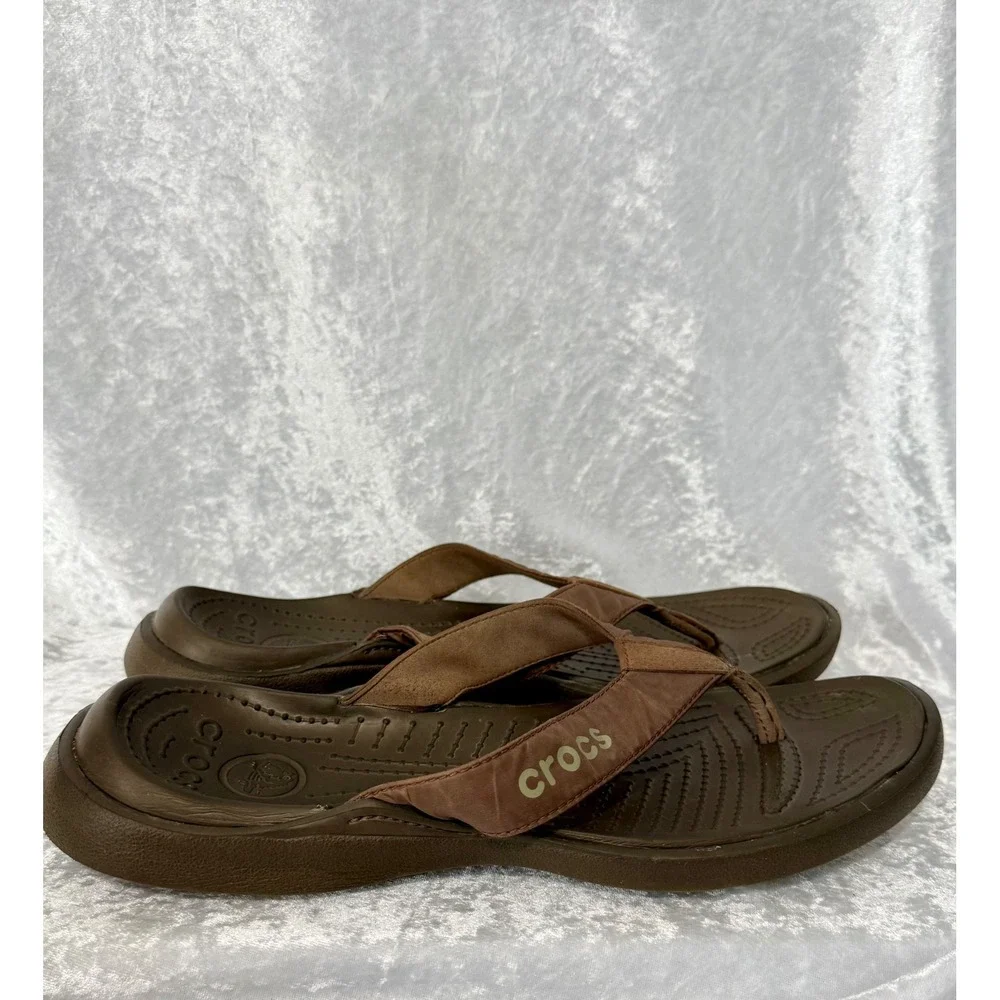 Crocs Yukon Vista LR Flip Flops Mens Sz 12 Brown Espresso LiteRide Foam Sandals